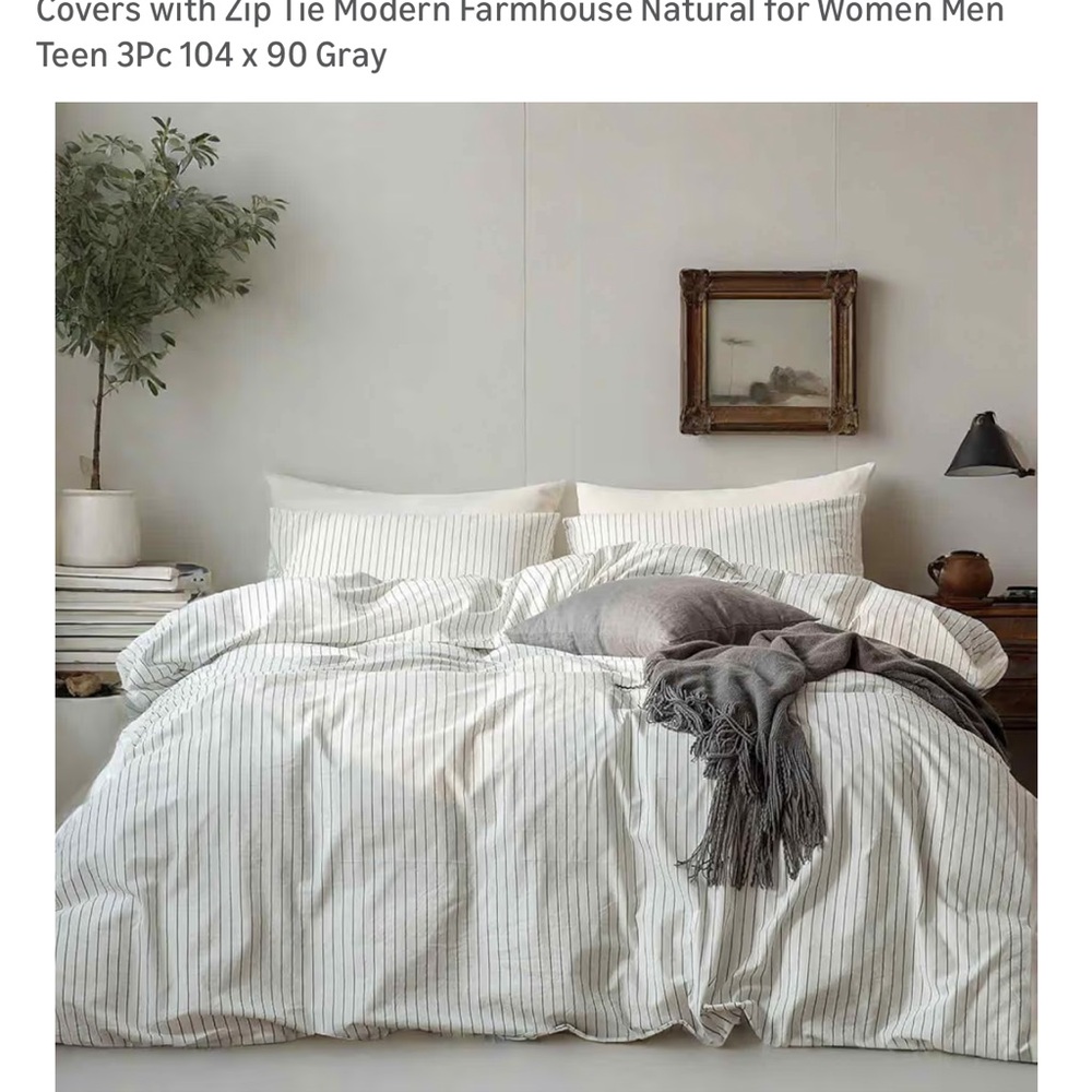 NEW Gray & White Striped Queen Duvet & Shams Set - Picture 4 of 6
